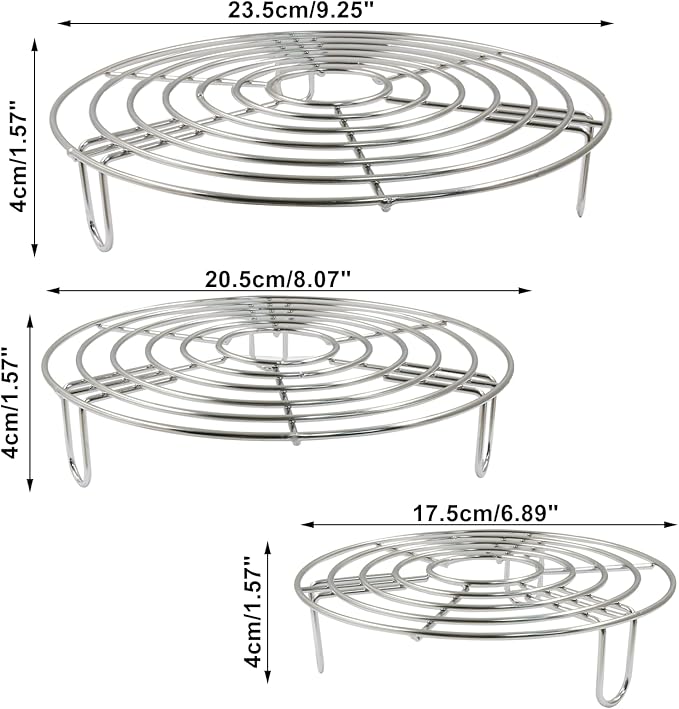 3PCS Round Cooling Racks Stainless Steel Steaming Baking Rack Roasting Rack Steamer Rack Fits Air Fryer Stockpot Pressure Cooker Round Cake Pan(9.25",8",6.89")