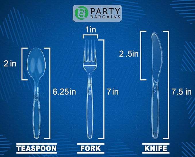 PARTY BARGAINS Disposable Cutlery Set 720-Piece – Sapphire Settings Clear Plastic Forks Spoons Knives – Heavy-Duty Utensils for Parties Catering Weddings & Events – BPA Free