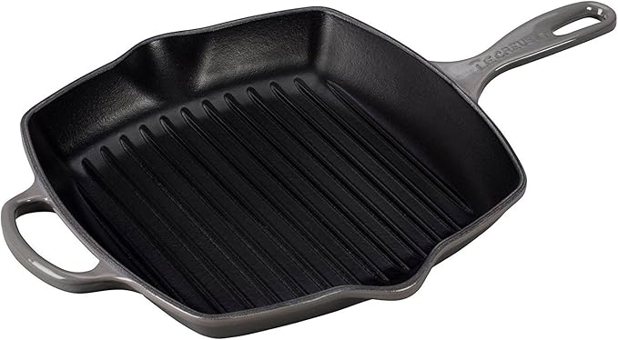 Le Creuset Enameled Cast Iron Signature Square Skillet Grill, 10.25", Oyster