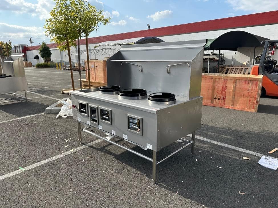 cooler depot Chinese Wok Range with Waterfall, 67"Width 3 hole burner ring propane/natural gas LP NG, NSF Certified