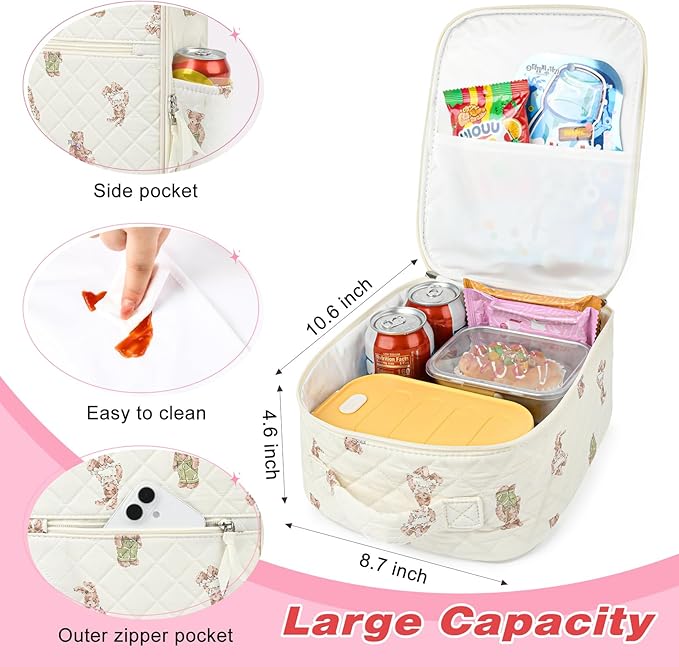 Aileam Lunch Box Lunch Bag for Women Cute Girls Insulated Womens Lunch Bag For Work Quilted Large Capacity Reusable Insulated Cooler for Work School Picnic Travel Bear Cub Print
