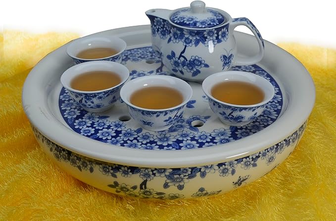 Liang baobao Chinese Traditional Tea Tasting Cup Set of 4, 2oz White Porcelain Mini Cups for Gongfu Tea Ceremony (Butterfly Love Flower)