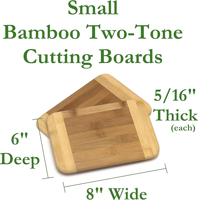 Lipper International Bamboo Wood Two-Tone Kitchen Cutting and Serving Board, Small, 8" x 6" x 5/16", Set of 2