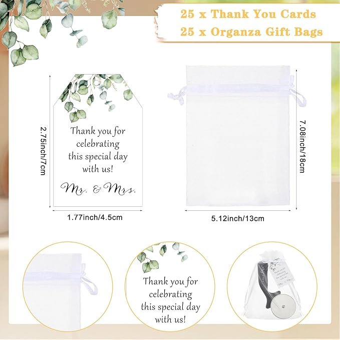 25 Set Wedding Party Favor for Guests Include a Slice of Love Stainless Steel Pizza Cutter Thank You Cards and Organza Gift Bags Pizza Cutter Wheels for Bridal Shower Return Gifts