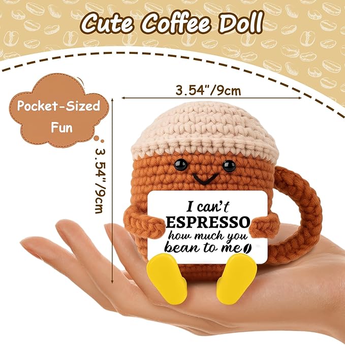 Coffee Lovers Cute Birthday Gifts for Women Men Positive Crochet Espresso Coffee Cup Desk Decor–Funny Emotional Gift for Best Friends Girlfriend Wife Husband Coworkers Thank You Valentins