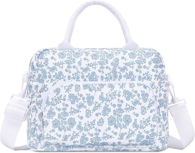 Lunch Box for Women Insulated Lunch Bag Women Adult Cute Lunch Bags Reusable Lunchbox Cooler Tote Bag for Work Picnic (Blue-Floral)