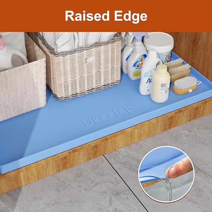 Extra Thick Silicone Mat Waterproof with Raised Edge 22" x 19", Under Sink Mat for Kitchen & Bathroom, Kitchen Cabinet Liner, Multi-Purpose for Storage & Protection, Blue