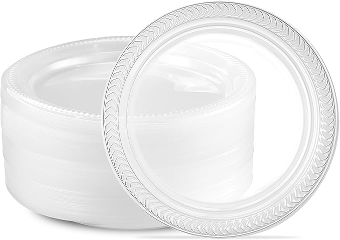 PLASTICPRO 80 Pack Clear Plastic Plates 7 Inch Durable Disposable Plastic Dinner Plates for Parties Events BBQ
