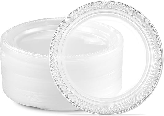 PLASTICPRO 80 Pack Clear Plastic Plates 7 Inch Durable Disposable Plastic Dinner Plates for Parties Events BBQ