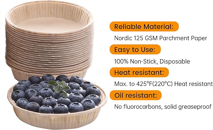 50pcs Paper Mini Tart Pans for Baking, mini pie tins 4Inch Mini Pie Pans, Non-stick, Unbleached, Disposable Quiche Baking Dish,Oven safe, Microwave safe