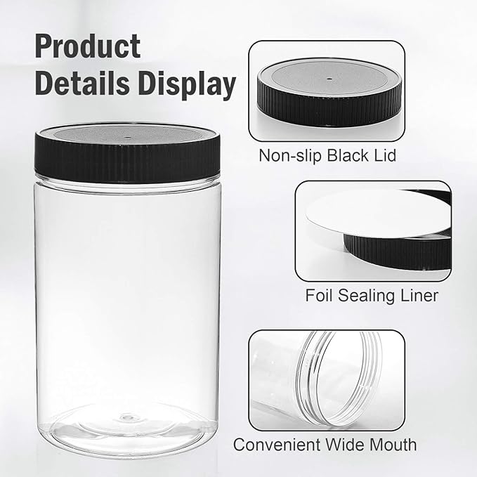 27 Ounce Plastic Jars with Lids, 3 Pack Food Storage Containers Airtight, Clear Containers for Organizing