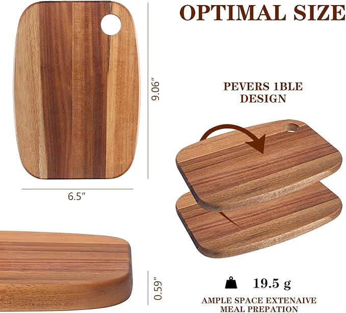 KZLCAK Small Cutting Board for Kitchen with Hanging, Small Acacia Wooden Cutting Board for Fruit, Vegetable, Camping Trip, 9" x 6.5"