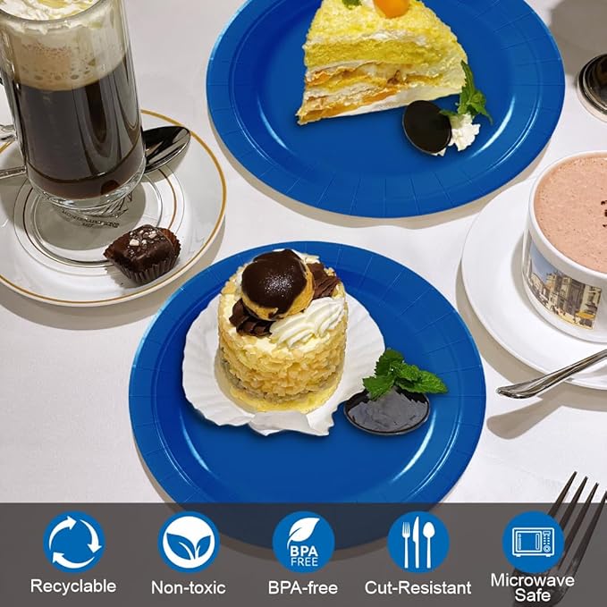 40Pcs Disposable Paper Plates Blue,Including 20pcs 9" and 20pcs 7" Plates,Strong and Sturdy Disposable Plates for Party, Dinner, Holiday, Picnic,Birthday Party, Dinner Table, Wedding
