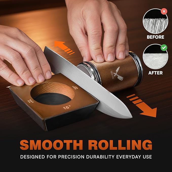 Rolling Knife Sharpener Kit, Ergonomic Cylindrical Design, Heavy Dutty 600,1000 Daimond & 6000 Grit Replacement Disc, 4 Precision Angles, Knife Sharpening Kit for All Kind of Knives