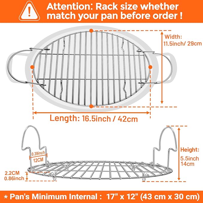 16.5inch Oval Roasting Rack for Oven, Thanksgiving Christmas Gifts for Mom Men Wife Cooking Home Chefs, Stainless Steel Cooling Rack with Handle, Wire Rack for Cooking, Grilling, Drying