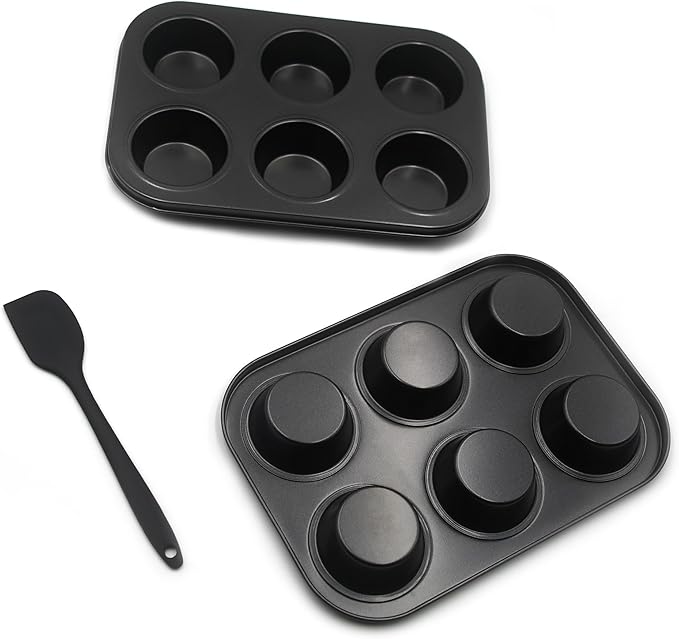 Non-Stick Muffin Pans, 6-Cup Standard Baking Pans Set of 2 with a Scraper for Perfect Muffins & Cupcakes