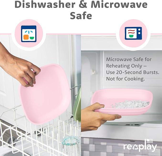 Re-Play Toddler Plates - 22 Oz. Deep-Walled Flat Kids Plates - Dishwasher & Microwave Safe - Made in USA - Set of 3-7.37" x 7.37" x 1.25" - A Princess