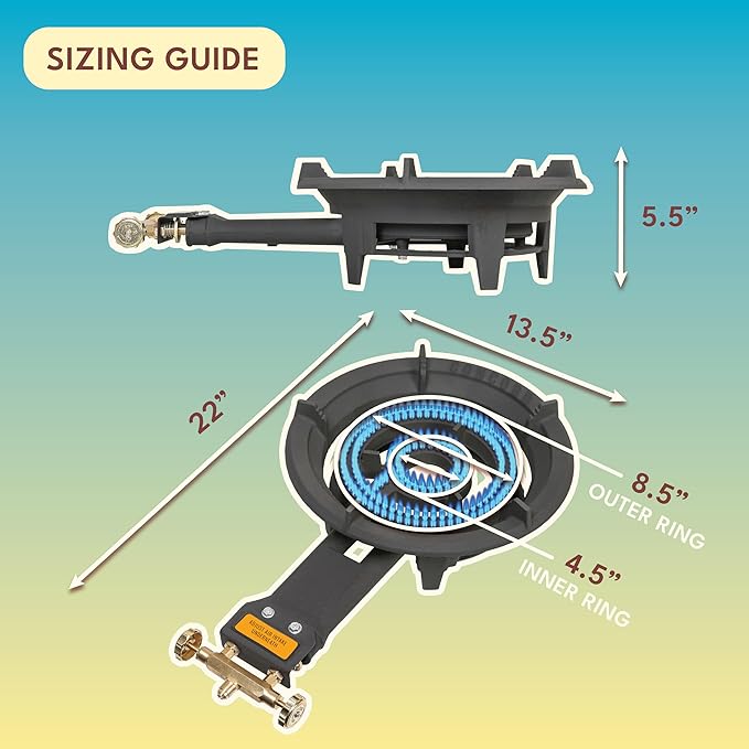 CONCORD Roadster Burner. 13" Cast Iron Single Propane Wok Burner. Dual Controlled Burner Rings, 90,000 BTU. Outdoor Cooking, Wok Stir Frying, Countertop Burner.