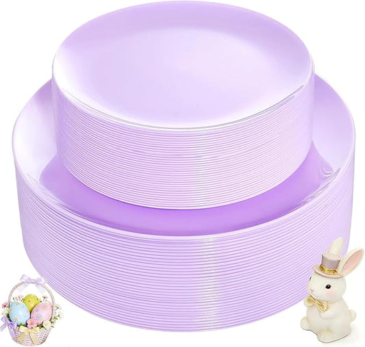 KIRE 60PCS Purple Plastic Plates Disposable - Heavy Duty Purple Plates Include 30Pcs 10.25” Dinner and 30Pcs 7.5” for Dessert/Salad - for Wedding/Bridal Shower