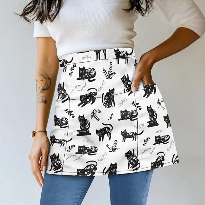 Server Waitress Waist Apron with 3 Pockets, Short Aprons for Servers,Waiter Apron For Waiter Accessories