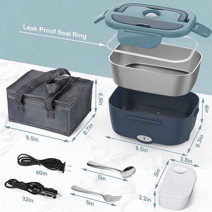 Electric Lunch Box Food Heater 80W Heated Lunch Box for Adults 12V 24V 110V 220V Portable Food Warmer LunchBox Lonchera Eléctrica Portátil for Car Truck Work Driver Valentine's Gift for Men Women