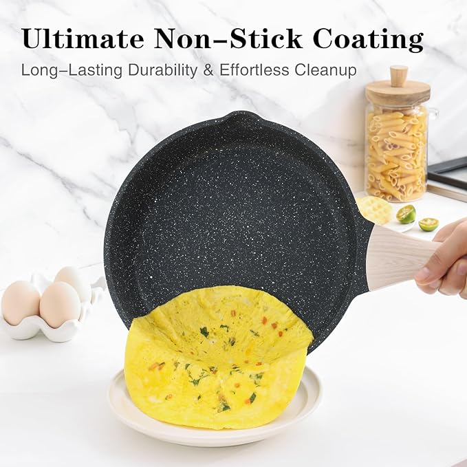 Kordisen Nonstick Frying Pan Skillet with Lid, 8 Inch Granite Egg Omelet Pan, Healthy and Non Toxic, Induction Compatible, PFOA Free