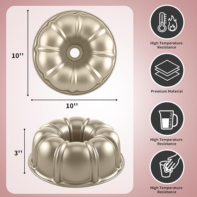 10” Cake Pan 2-PACK, Nonstick Round Cake Baking Pan, Buntz Pound Cake Mold,Tube Bakeware,Baking Mold for Jello/Gelatin/Chocoflan/Flan, Non Toxic, Easy Clean - Black