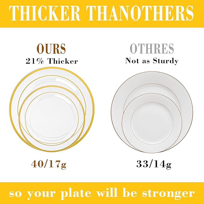 200PCS Clear Plastic Plates, Disposable Party Plates with Gold Rim, Include 100 Dinner Plate and 100 Elegant Dessert Plate for Party and Wedding