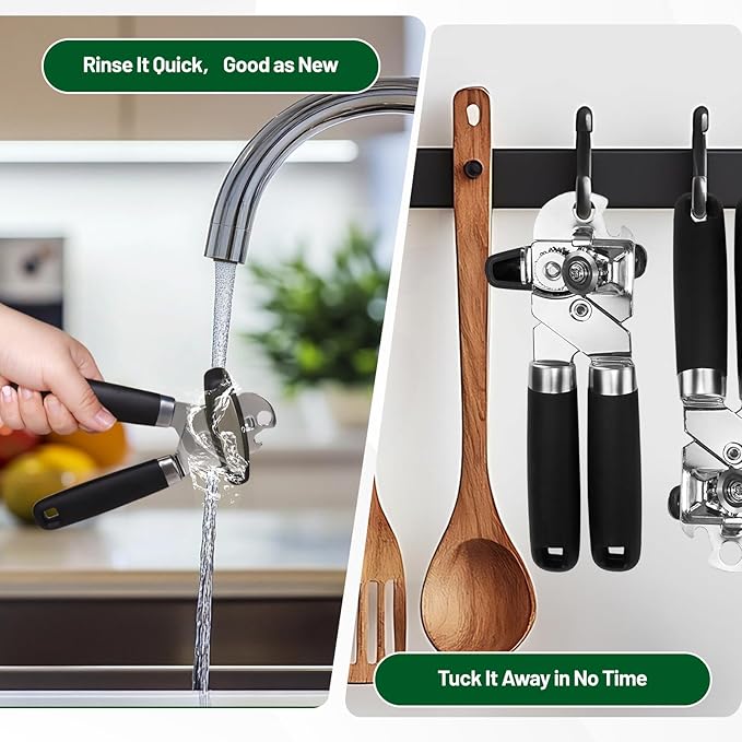 Can Opener Multifunction Manual Can Opener Features Black Stainless Steel Construction Open Can Beer Bottle for Daily Kitchen Use Seniors and Arthritis Hands