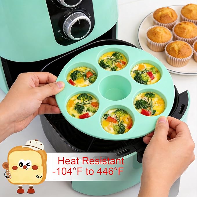 Silicone Egg Bite Molds 2 Pack Air Fryer Muffin Pan for Baking 7 Cups Air Fryer Cupcake Mold Nonstick Silicone Mini Muffin Molds for Egg Bite Muffins Tart Mini Cupcake Bread Chocolate Dessert