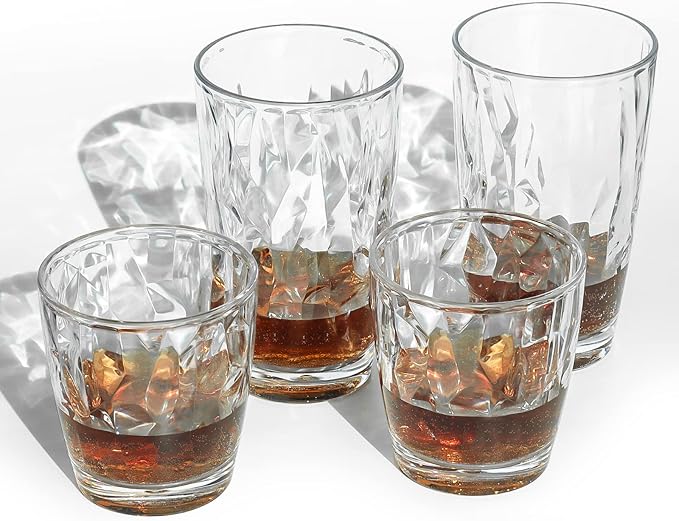 Top-spring 16-Ounce Clear Unbreakable Tumblers - Dishwasher Safe, Stackable Shatterproof Plastic Drinking Glasses Set of 4; BPA-free