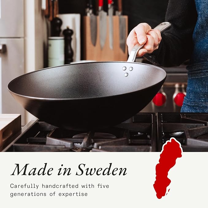 Made In Cookware | 13" Seasoned Carbon Steel Wok - (Like Cast Iron, but Better) | Professional Cookware | Crafted in Sweden | Induction Compatible
