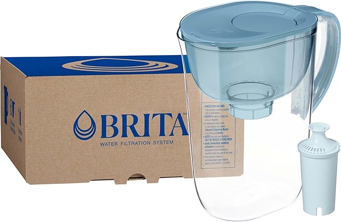 Brita Large 10 Cup Water Filter Pitcher, 1 BritaPlus Filter, Everyday, Stone Blue (Package May Vary)