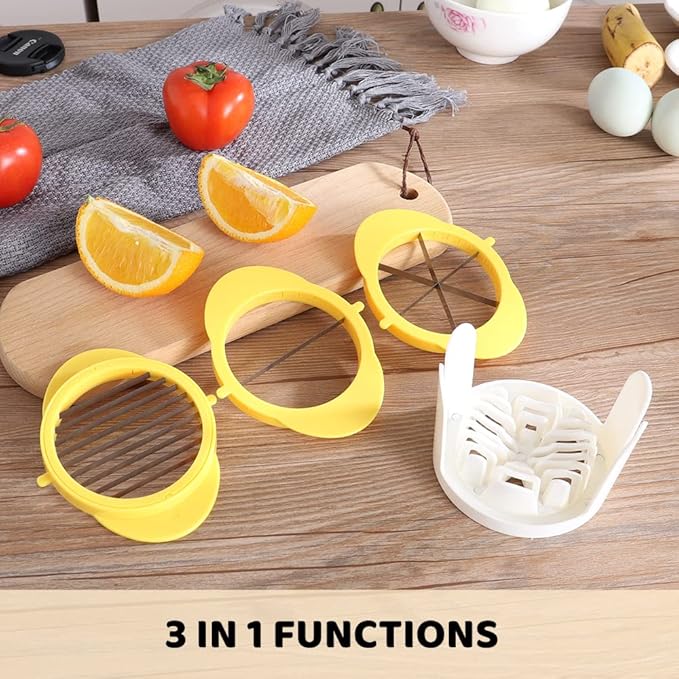 Upgraded Jawbush 3 in 1 Egg Slicer & Piercer Combo, Stainless Steel Blades for Hard Boiled Eggs and Soft Fruits, Heavy Duty and Dishwasher Safe