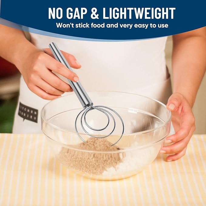 Danish Dough Whisk Stainless Steel Hook Dutch Mixer Tool for Bread Sourdough Baking Mixing with Wooden Handle