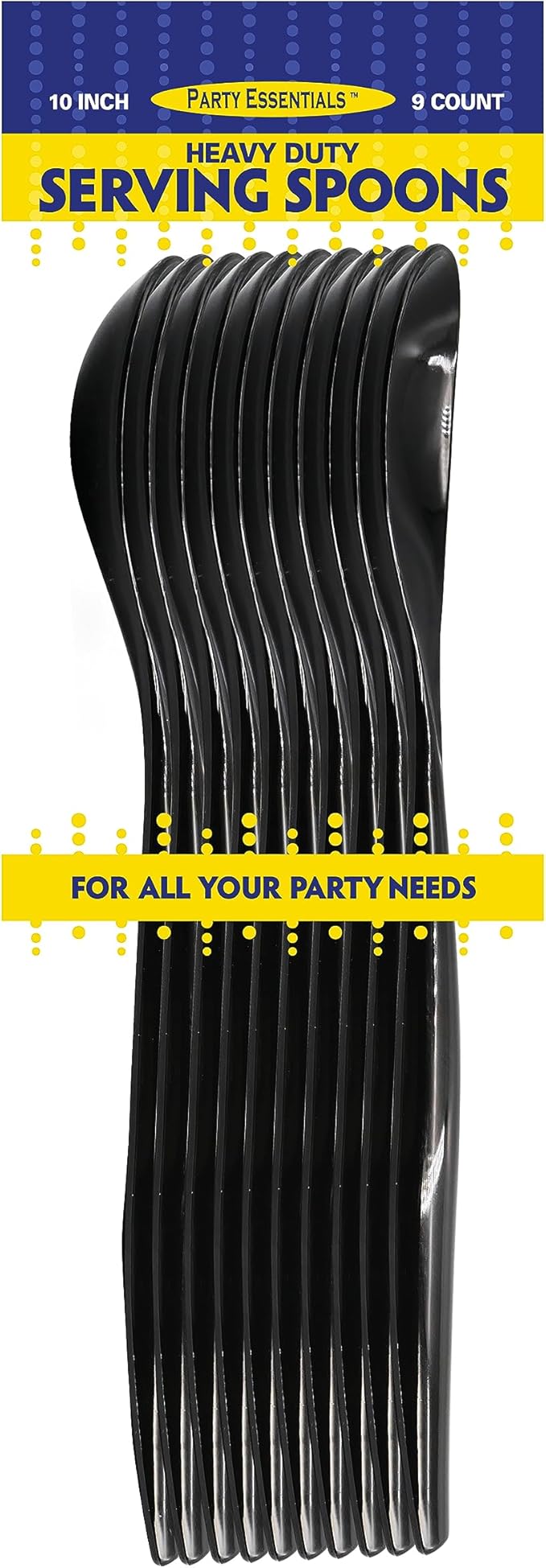 Party Essentials Disposable Heavy Duty Plastic Serving Utensils for Buffets Events Parties, 9-Count 10" Spoons, Black