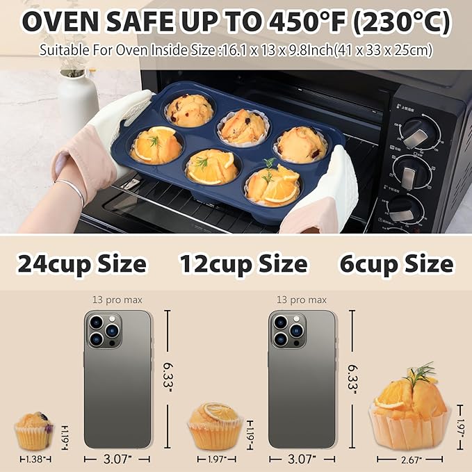 2 Pack Jumbo Silicone Muffin Pan with Metal Frame, Non Stick Silicone Cupcake Pan with Handles 6 Cup, BPA Free Silicon Muffin Tin Tray Extra Large for baking, egg bites, Cupcake Mold Grey