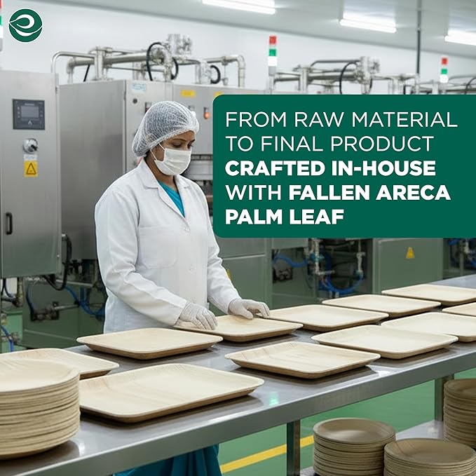 ECO SOUL Palm Leaf Like Bamboo Plates, 10 Inch Square, 50 Pack, Bulk Disposable Dinner Plates, Compostable Biodegradable Natural Wooden Dinnerware for Parties, Weddings & Catering Events
