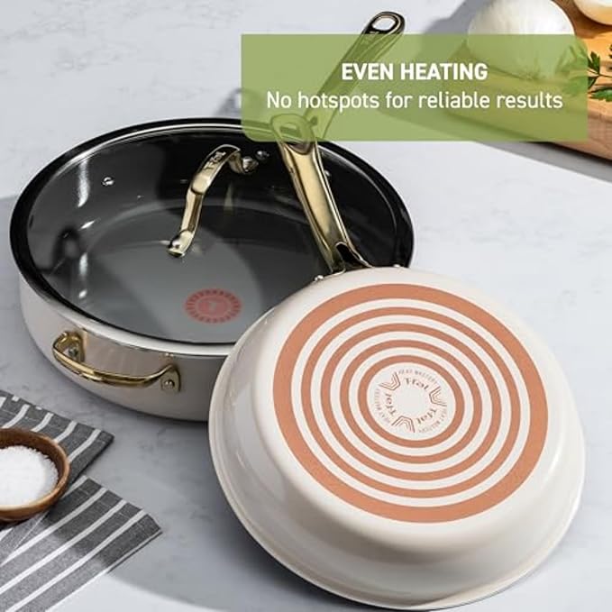 T-Fal Preserve Ceramic Nonstick Frying Pan 2-Pc Set, 8.5" & 11", Oven Broiler Safe up to 350°F Cookware, InoCeram Glide Technology, Frying Pan Skillet, Pots & Pans, Beige