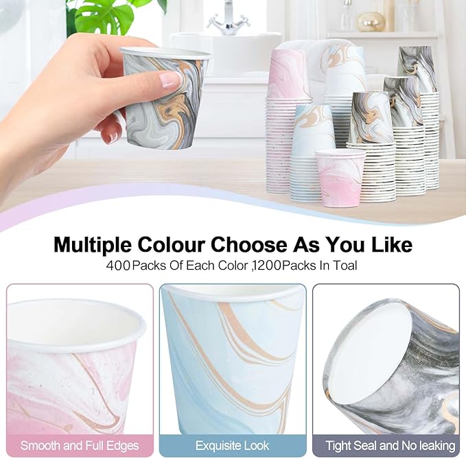1200 Pack 3 oz Paper Cups, Colorful Disposable Bathroom Cups 3 oz Paper,Small Mouthwash Cup Hot/Cold Drinking Cup for Party,Picnic,Travel and Events