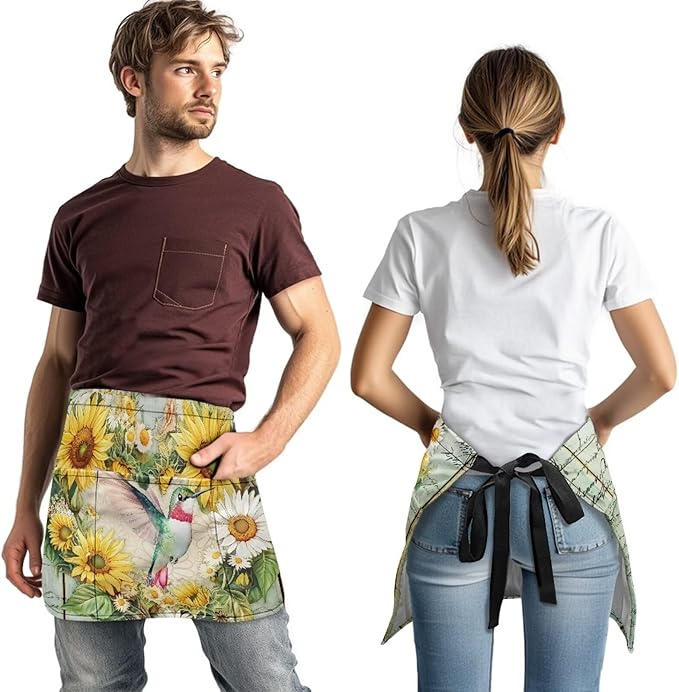 Server Waitress Waist Apron with 3 Pockets, Short Aprons for Servers,Waiter Apron For Waiter Accessories
