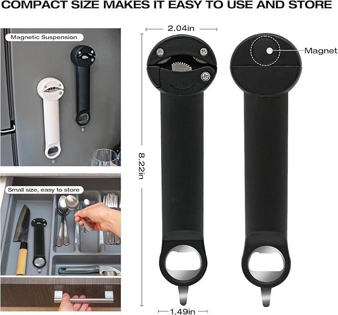 RAIN SPIRIT Jar Opener Bottle Opener and Lid Opener，Multi Retractable Can Opener,Adjustable Kitchen Wine Opener Gadgets (black)