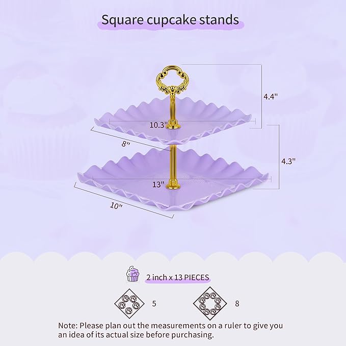Pack of 10 NWK Cake Stand Set, with 3 x Two-Tier and 3 x Three-Tier Cupcake Stands, 4 x Appetizer Trays, 1 x Tablecloth for Birthday Bridal Baby Shower Party (Purple)