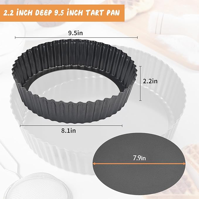 Deep Tart Pan, 9.5 x 2.2 Inches Non-Stick Tall Tart Pan Bottom Can Be Removed. Suitable for Making Various Pies, Tarts and Quiche. Easy to Clean is the Choice for Home Baking.