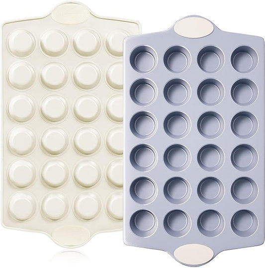 BRONYPRO Ceramic Mini Muffin Pan, 24-Cup Nonstick Aluminized Steel Mini Cupcake Pans, Healthy Non-Toxic Ceramic Coating Muffin Tin, 2 Pack Cup Cake Pans for Baking Cream
