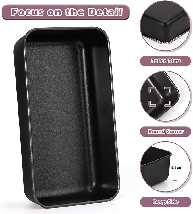 P&P CHEF Loaf Pan Set, 9 x 5 Inch Bread Pans, Stainless Steel Loaf Toast Baking Pans For Bread Meatloaf Lasagna Cake, Healthy & Non Toxic, Oven Safe& Easy Clean, (Black, 4Pcs)