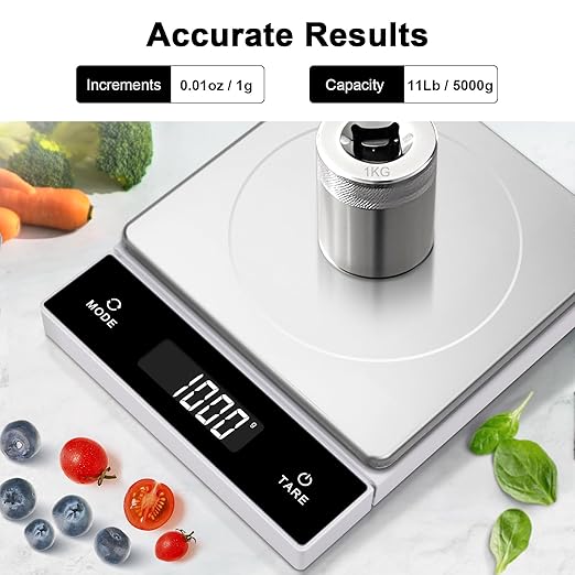 THINKSCALE 11lb Wireless Food Scale with Magnetic Pull-Out Display, 1g/0.01oz Precise Stainless Steel Digital Kitchen Scale for Cooking Baking, Keto and Meal Prep, USB Rechargeable, 6 Weight Units