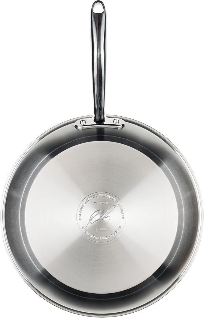 Rachael Ray Professional Stainless Steel Frying Pan/Skillet, Compatible with All Cooktops, Induction Ready, Dishwasher Safe, 12.5 Inch Open Fry Pan - Stainless Steel
