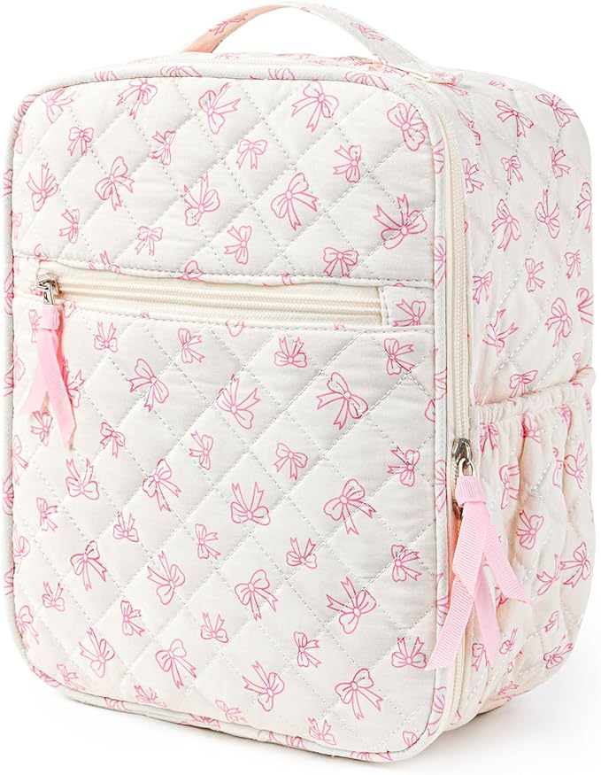 Aileam Lunch Box Lunch Bag for Women Cute Girls Insulated Womens Lunch Bag For Work Quilted Large Capacity Reusable Insulated Cooler for Work School Picnic Travel, Pink Bow