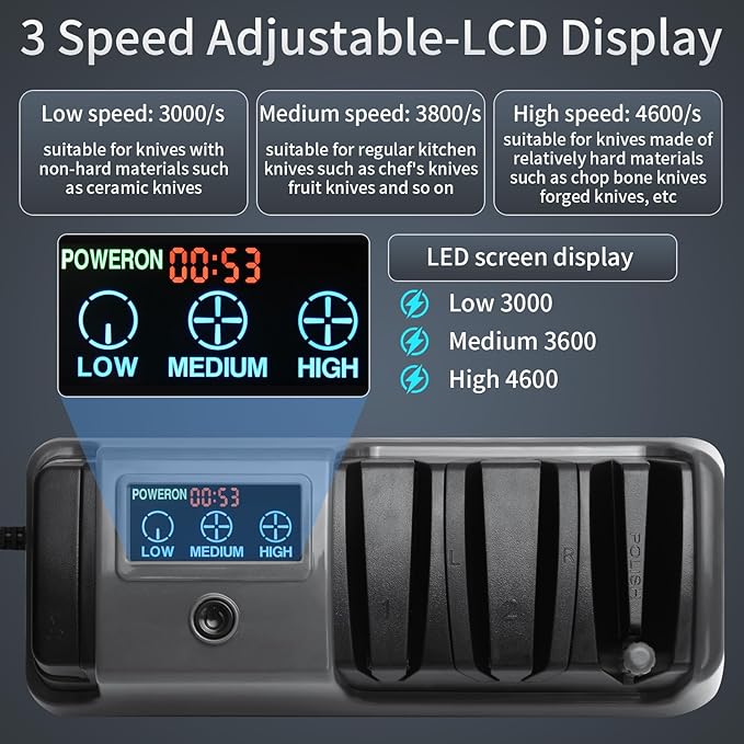 Electric Knife Sharpener for Knives, Scissors, Axes, 5-in-1 Multi-Function Sharpener with Adjustable Speed, 3-Stage Diamond Grinding, Ceramic Polishing Rod, LCD Display